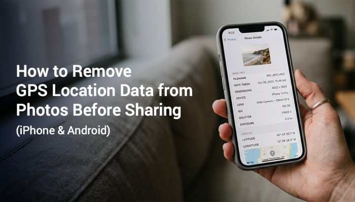 iPhone screenshot showing how to remove GPS location data from photos in EXIF metadata